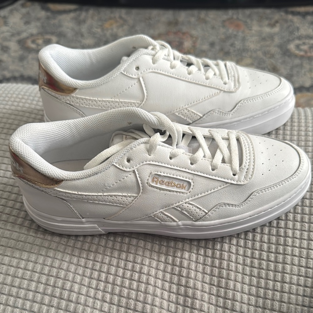 Reebok Classic White and Gold Sneakers